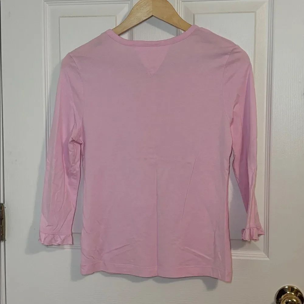 Weatherproof Pink Ruffled Button-Up Top, 3/4 sleeve, Small - Picture 4 of 7